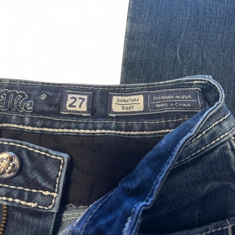 Miss Me y2k Jeans Womens 27 Bootcut Low Rise Dark Wash Distressed Sequin Pocket - Picture 6 of 6
